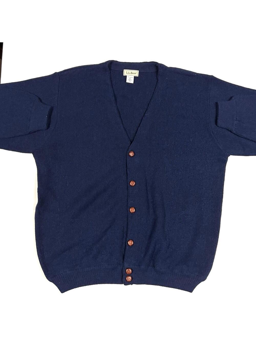 VTG c. 80s LL Bean 100% Alpaca Navy Blue Cardigan Sweater Sz XL Made In Peru
